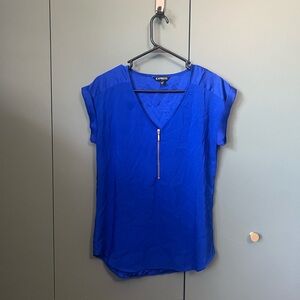 Express Blue Cap Sleeve Blouse with Zipper Detail